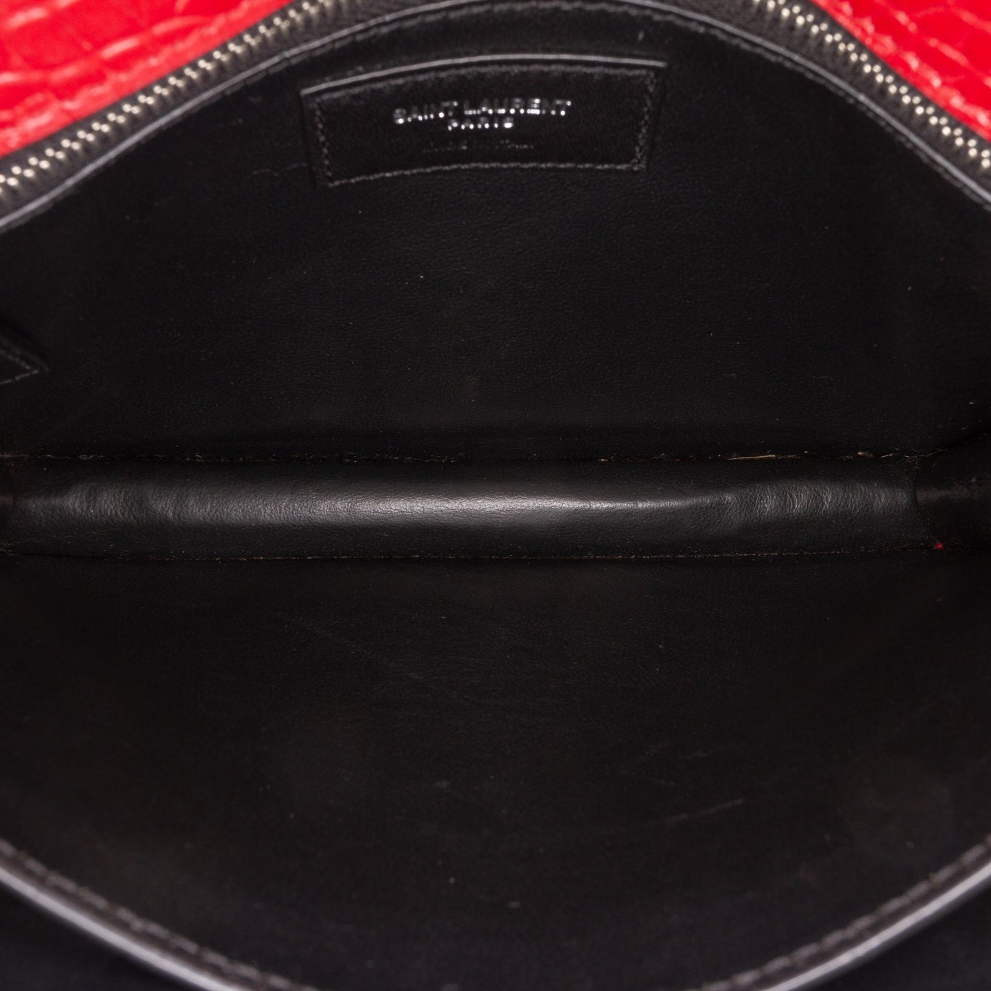 Saint Laurent Croc Embossed Leather Monogram Cassandra Clasp Bag