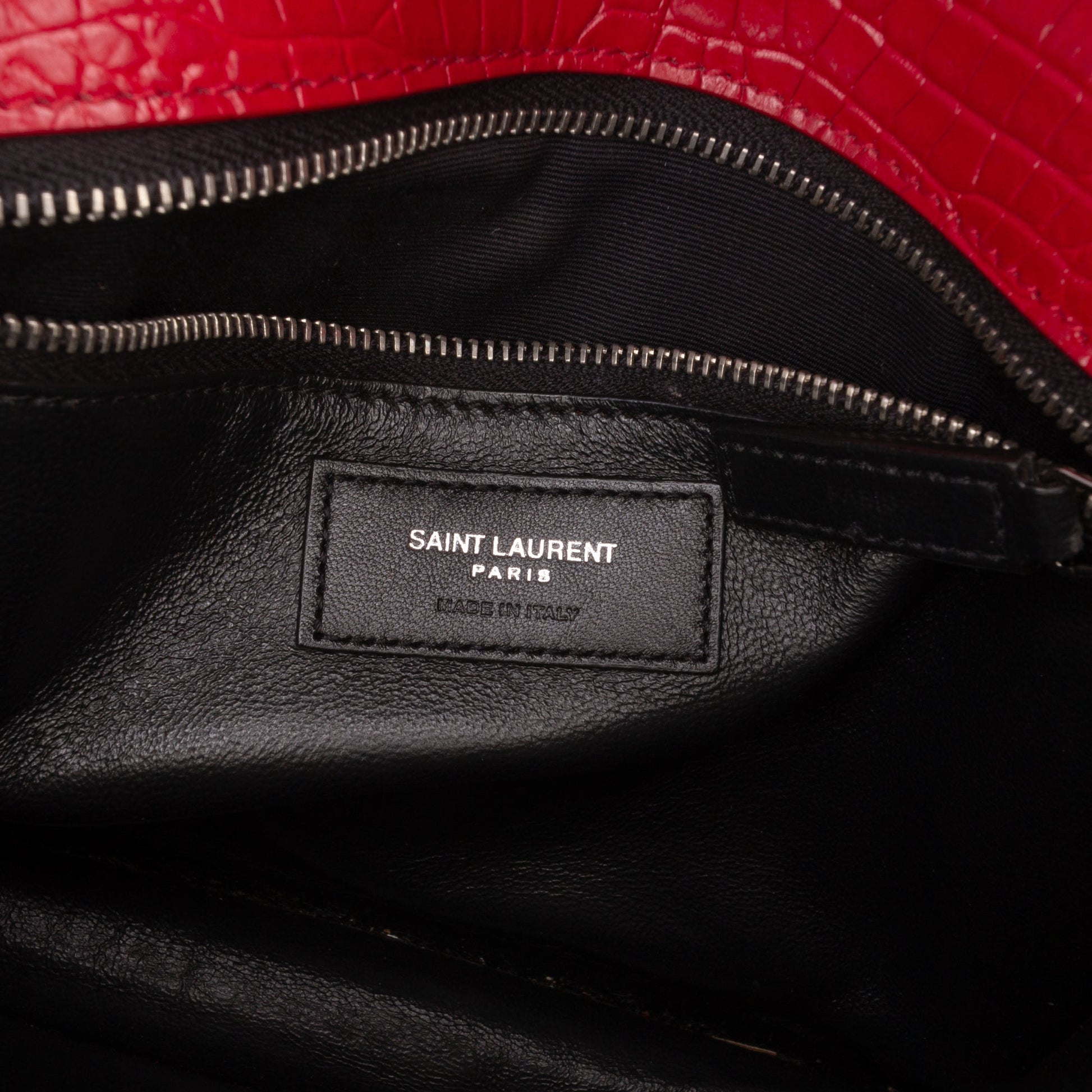 Saint Laurent Croc Embossed Leather Monogram Cassandra Clasp Bag