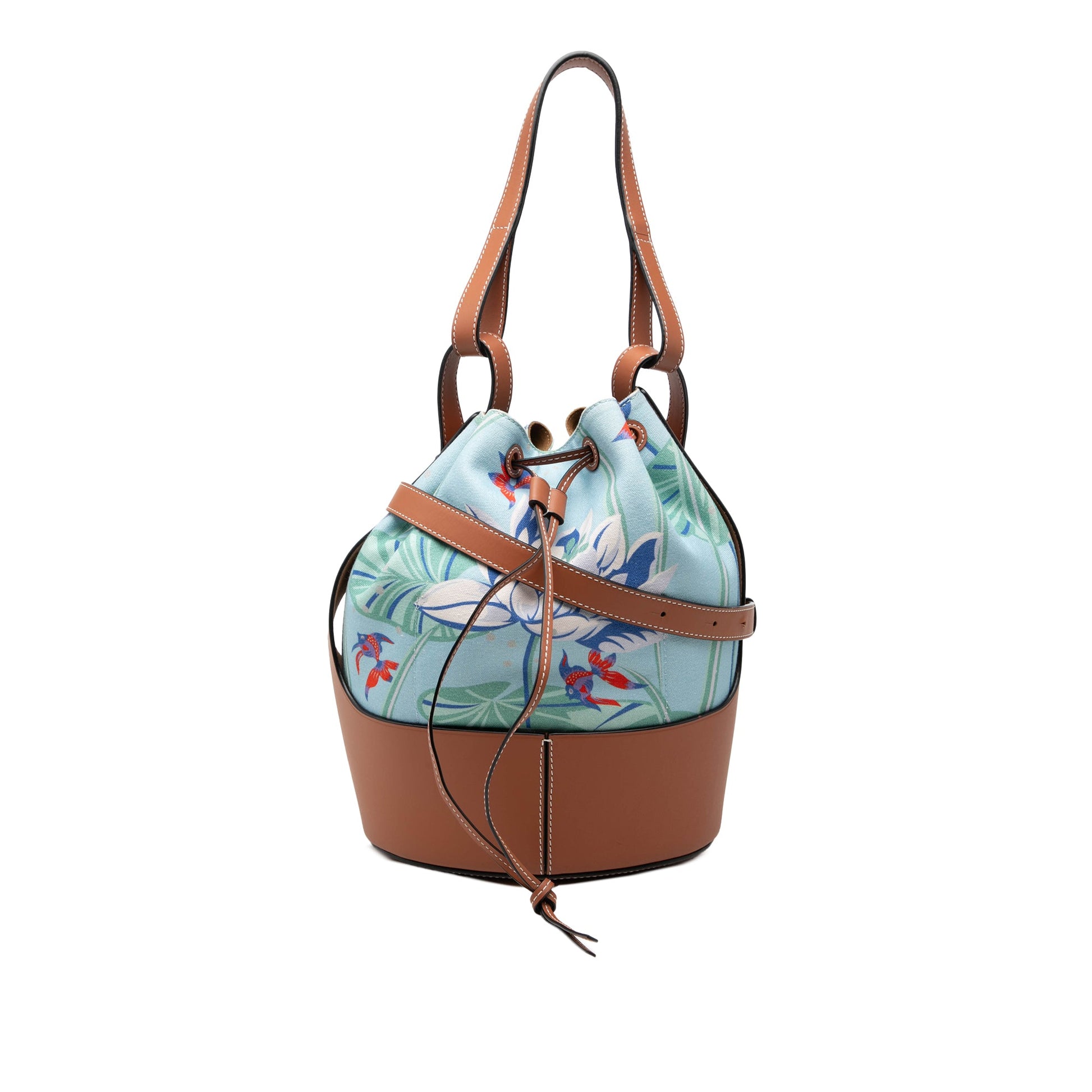 LOEWE Paulas Ibiza Small Canvas Mermaid Print Balloon Drawstring Bucket Bag