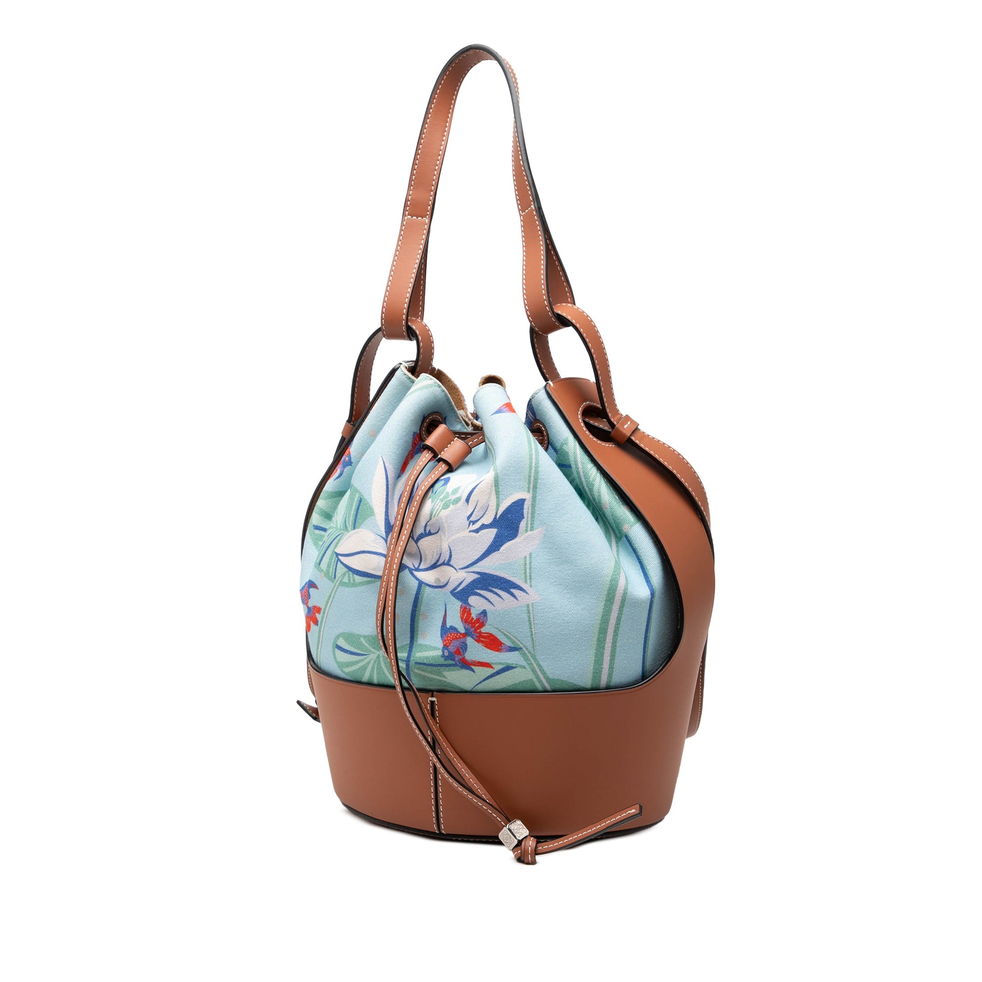 LOEWE Paulas Ibiza Small Canvas Mermaid Print Balloon Drawstring Bucket Bag