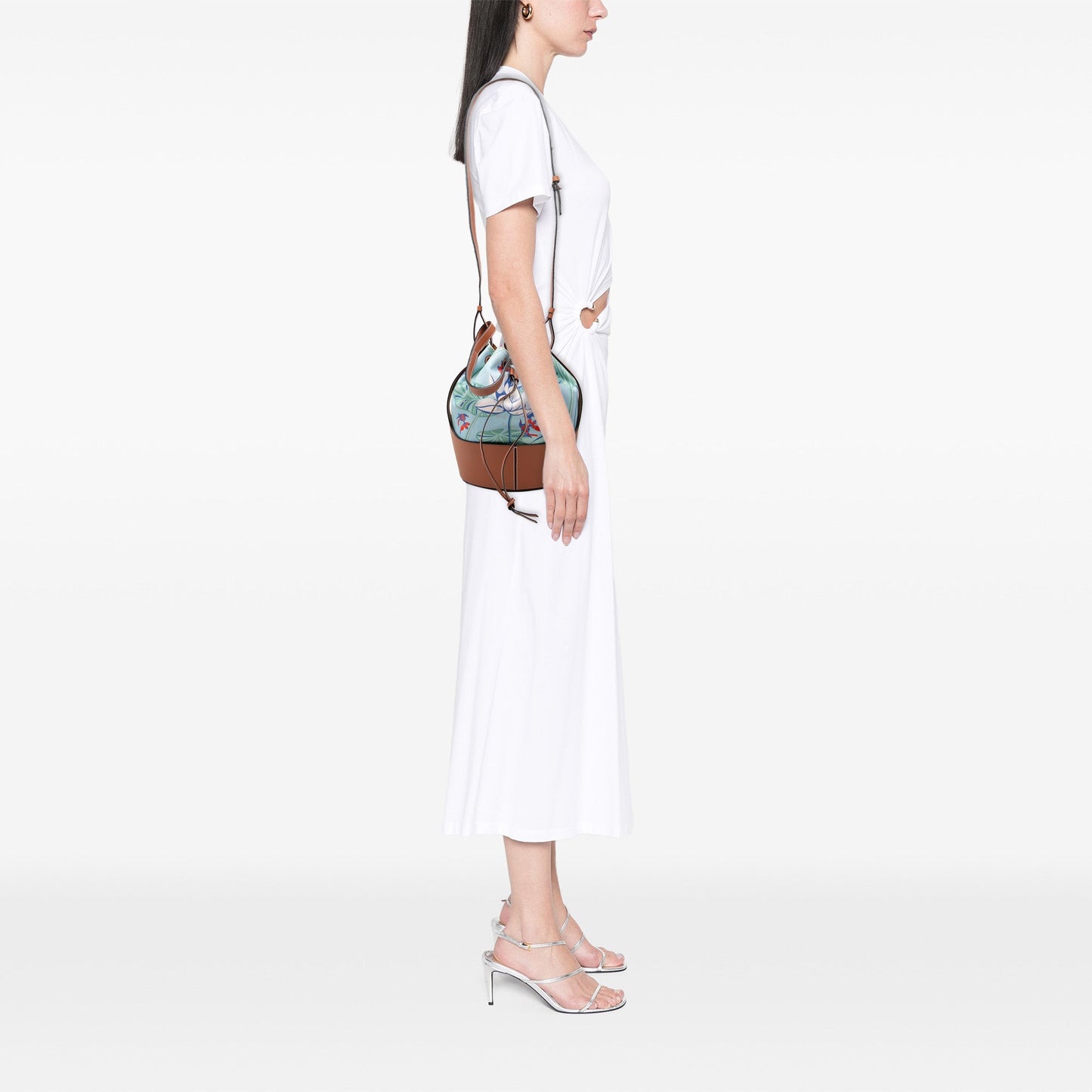 LOEWE Paulas Ibiza Small Canvas Mermaid Print Balloon Drawstring Bucket Bag