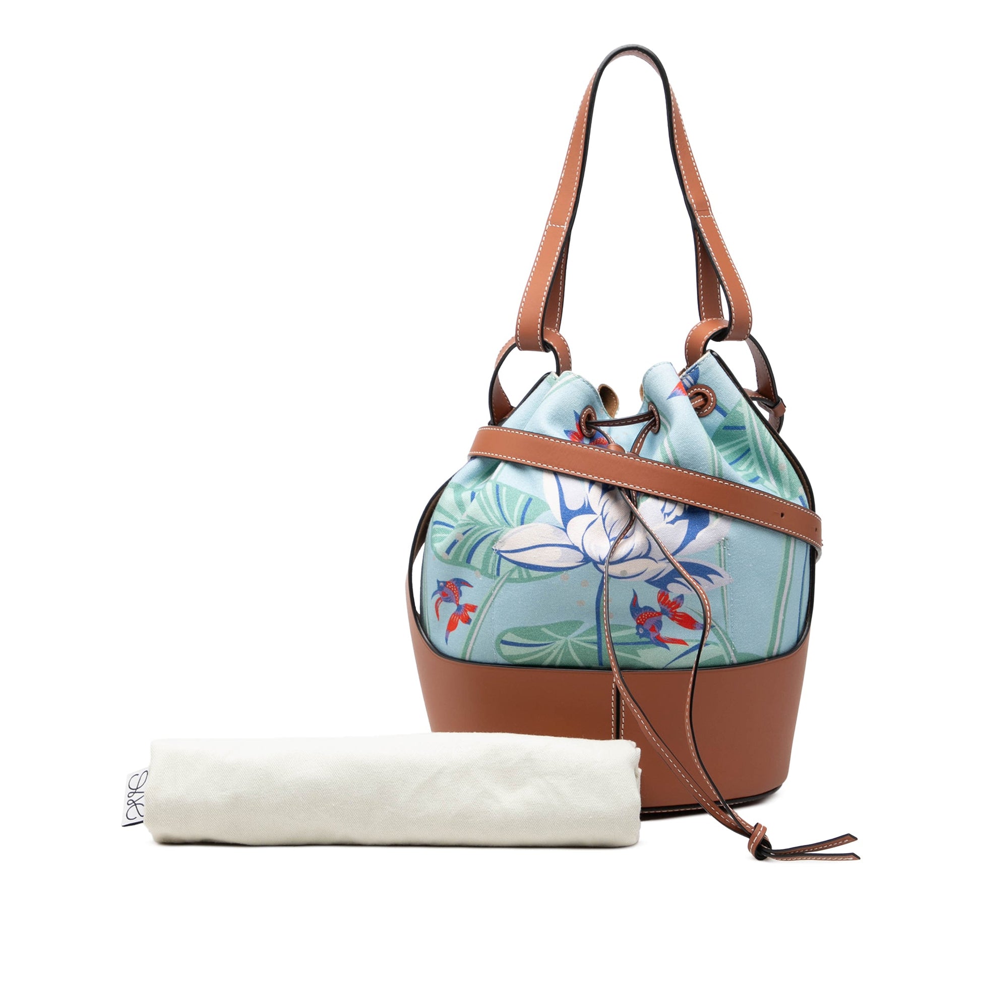LOEWE Paulas Ibiza Small Canvas Mermaid Print Balloon Drawstring Bucket Bag