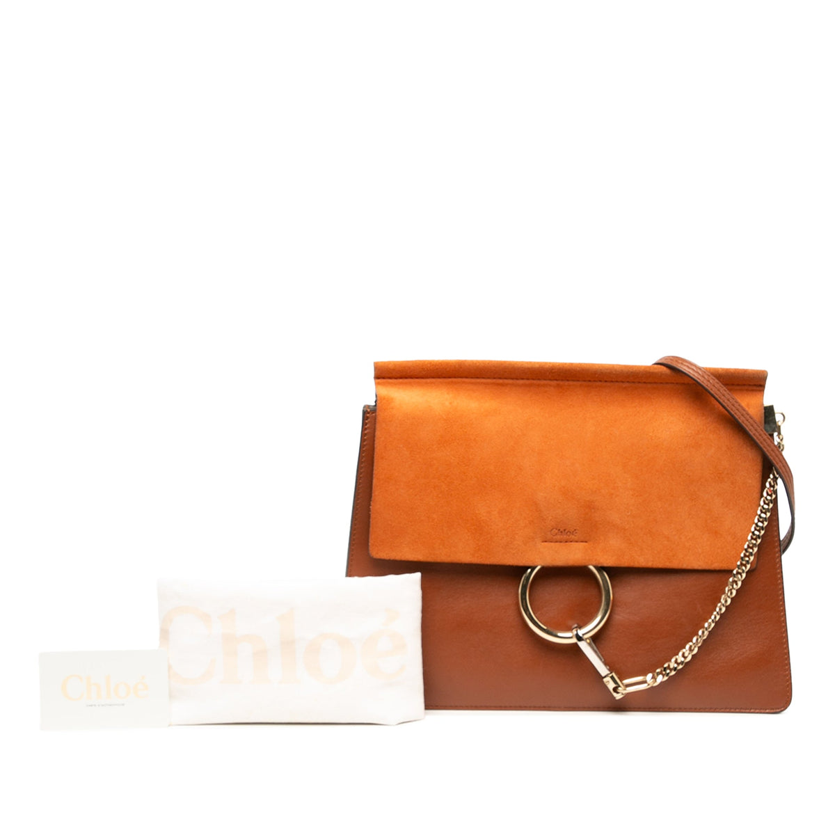 Chloé Medium Calfskin and Suede Faye Crossbody — Brown
