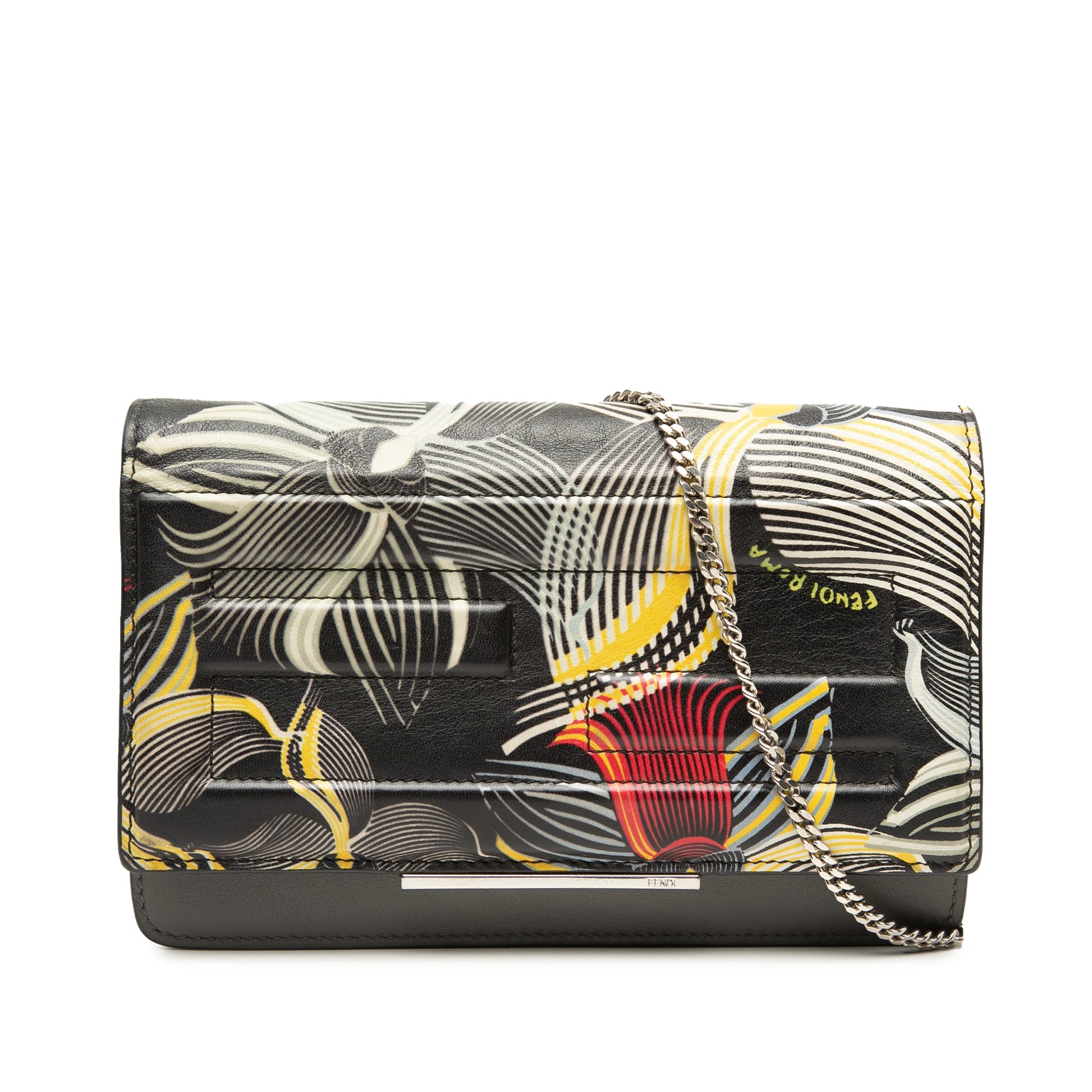 Fendi Zucca Embossed Calfskin Floral Tube Wallet on Chain