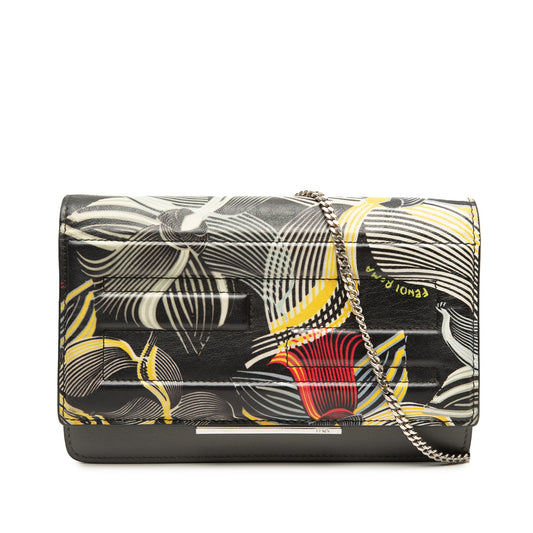 Fendi Zucca Embossed Calfskin Floral Tube Wallet on Chain