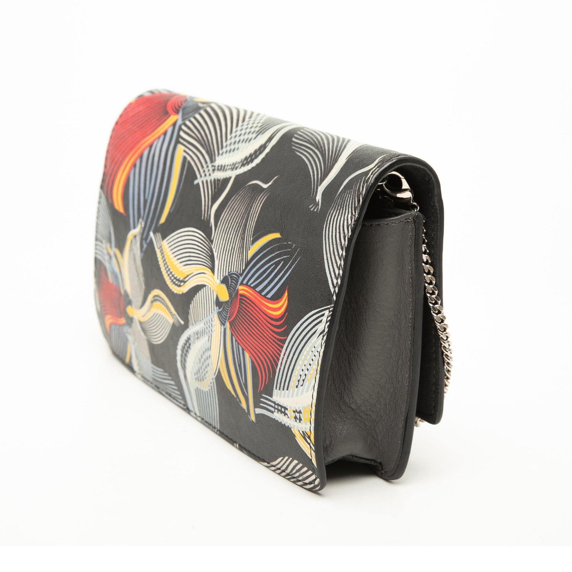 Fendi Zucca Embossed Calfskin Floral Tube Wallet on Chain