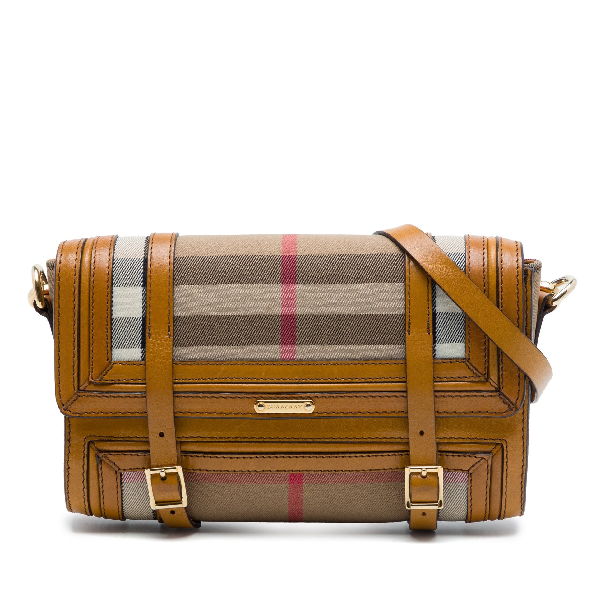 Burberry House Check Canvas and Leather Trimmed Bridle Crossbody