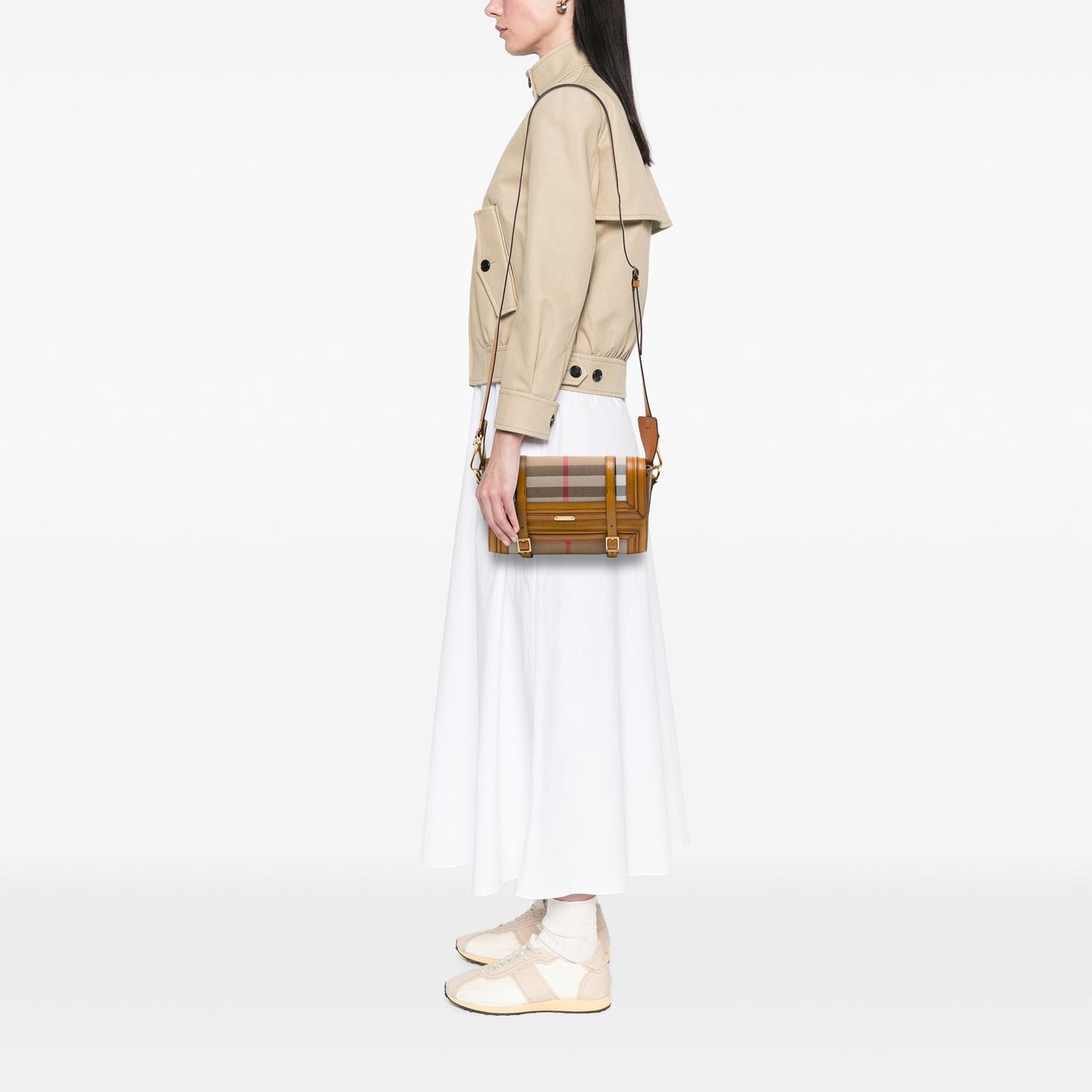 Burberry House Check Canvas and Leather Trimmed Bridle Crossbody