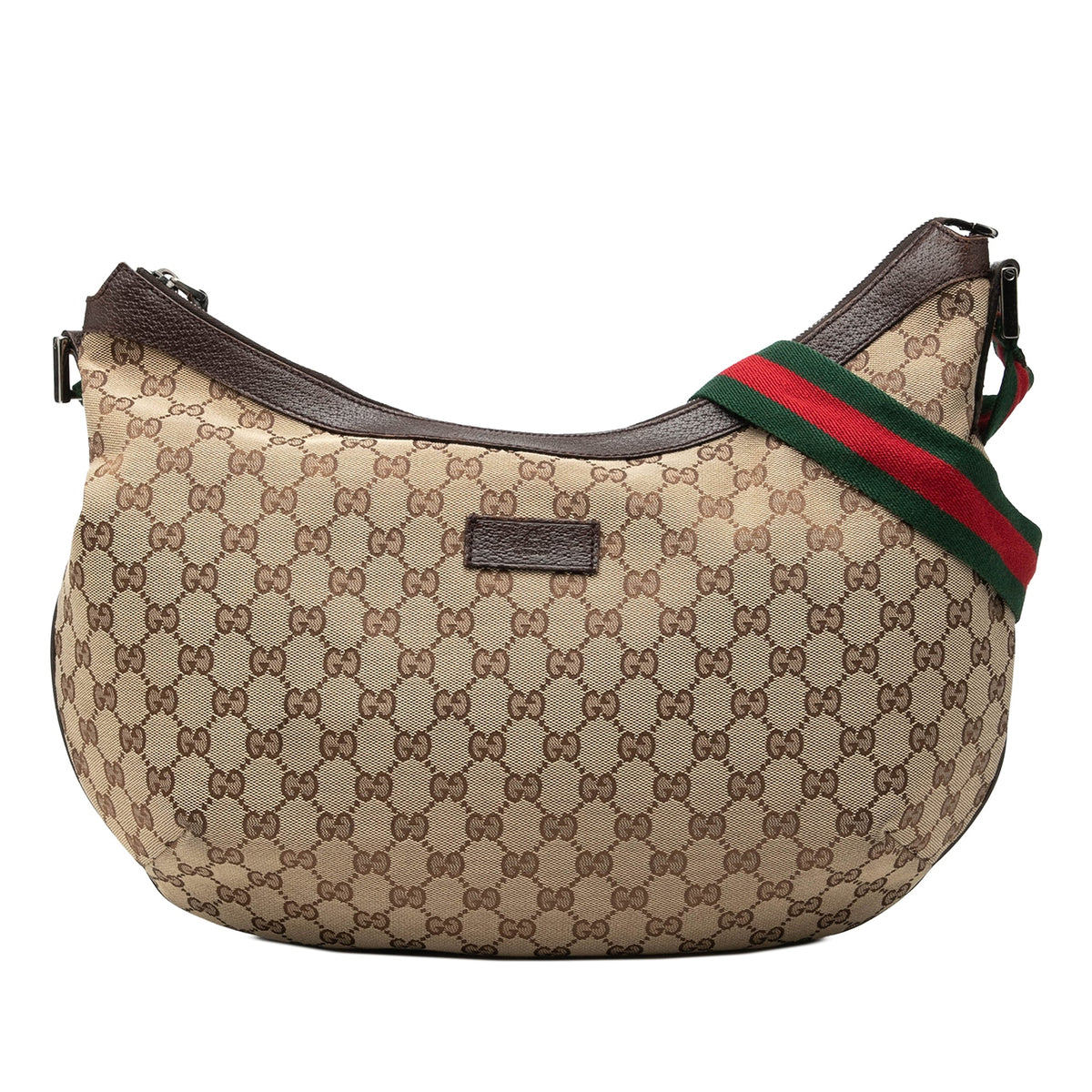 Gucci GG Canvas Web Half Moon Crossbody — Beige
