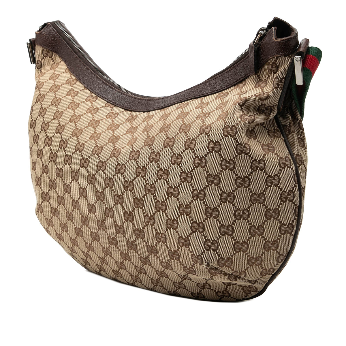 Gucci GG Canvas Web Half Moon Crossbody — Beige