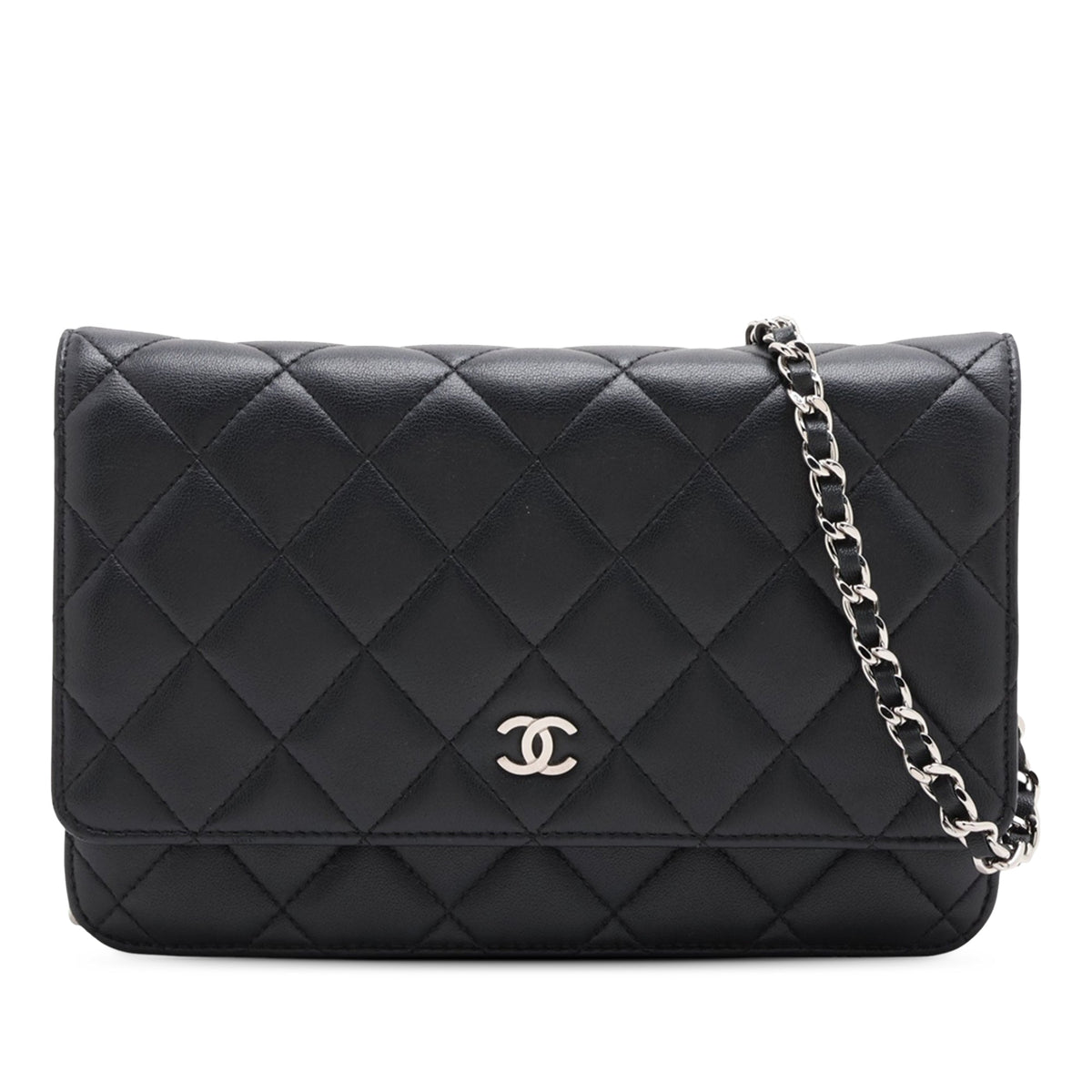 Chanel CC Quilted Lambskin Wallet On Chain — Black