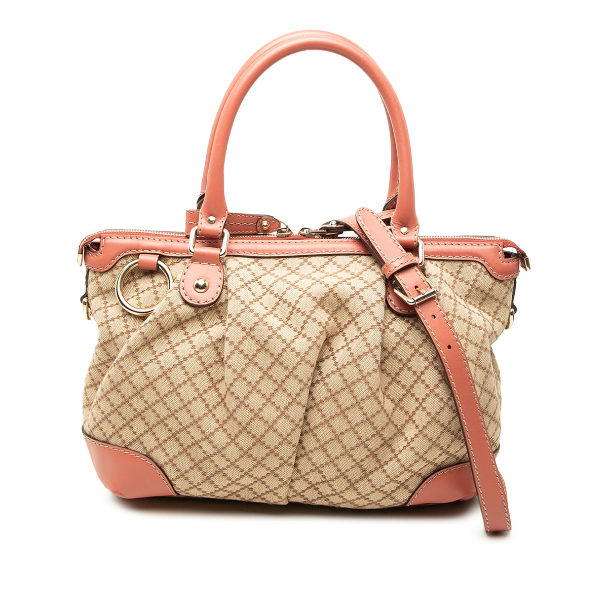 Gucci Diamante Canvas Sukey Satchel — Beige