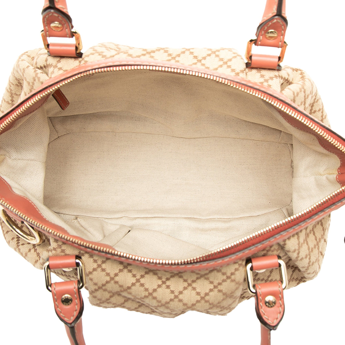 Gucci Diamante Canvas Sukey Satchel — Beige