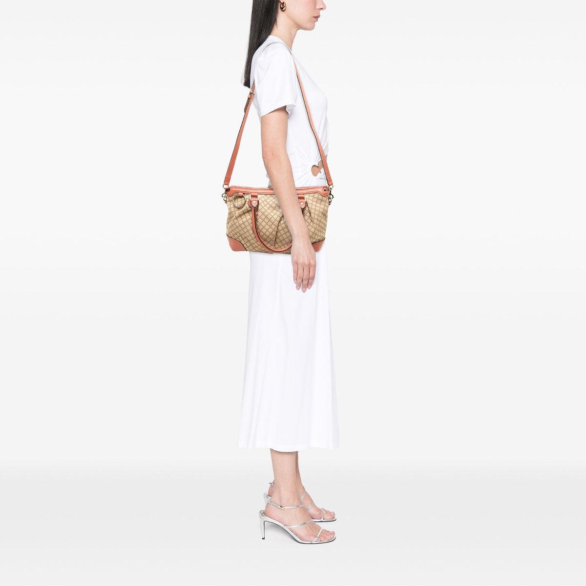 Gucci Diamante Canvas Sukey Satchel — Beige