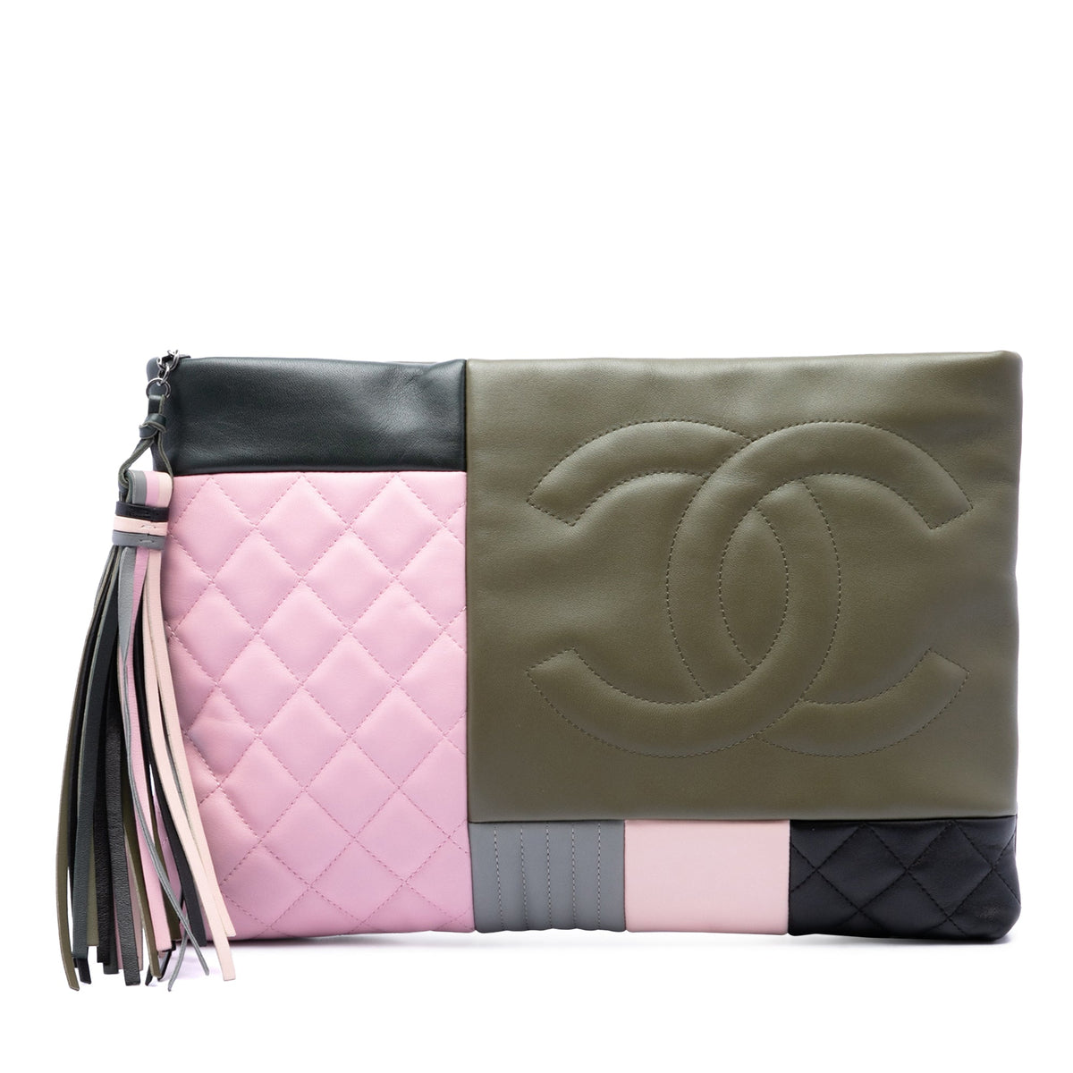 Chanel Large Lambskin Colorblock Patchwork O Case — Green