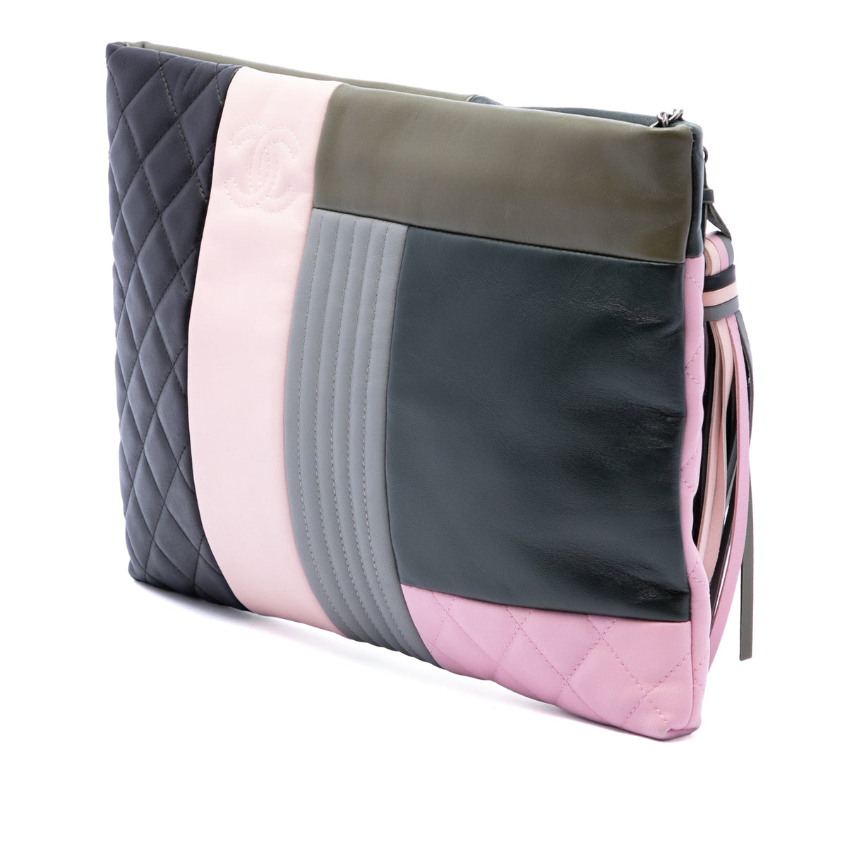 Chanel Large Lambskin Colorblock Patchwork O Case — Green