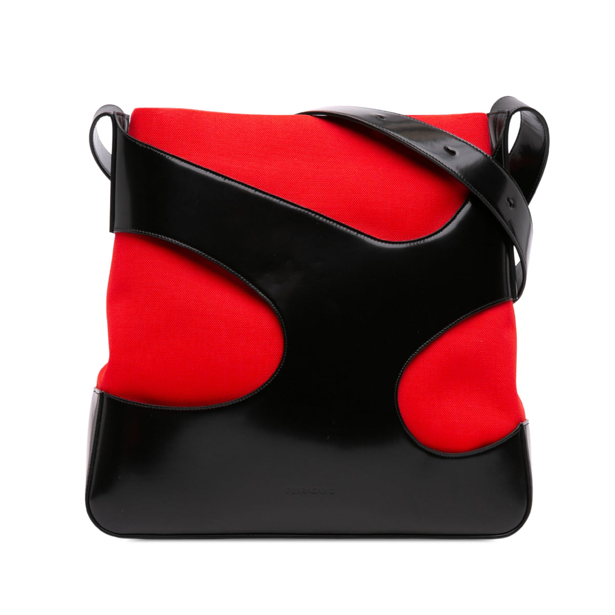 Ferragamo Brushed Calfskin Cut Out and Canvas Crossbody — Black