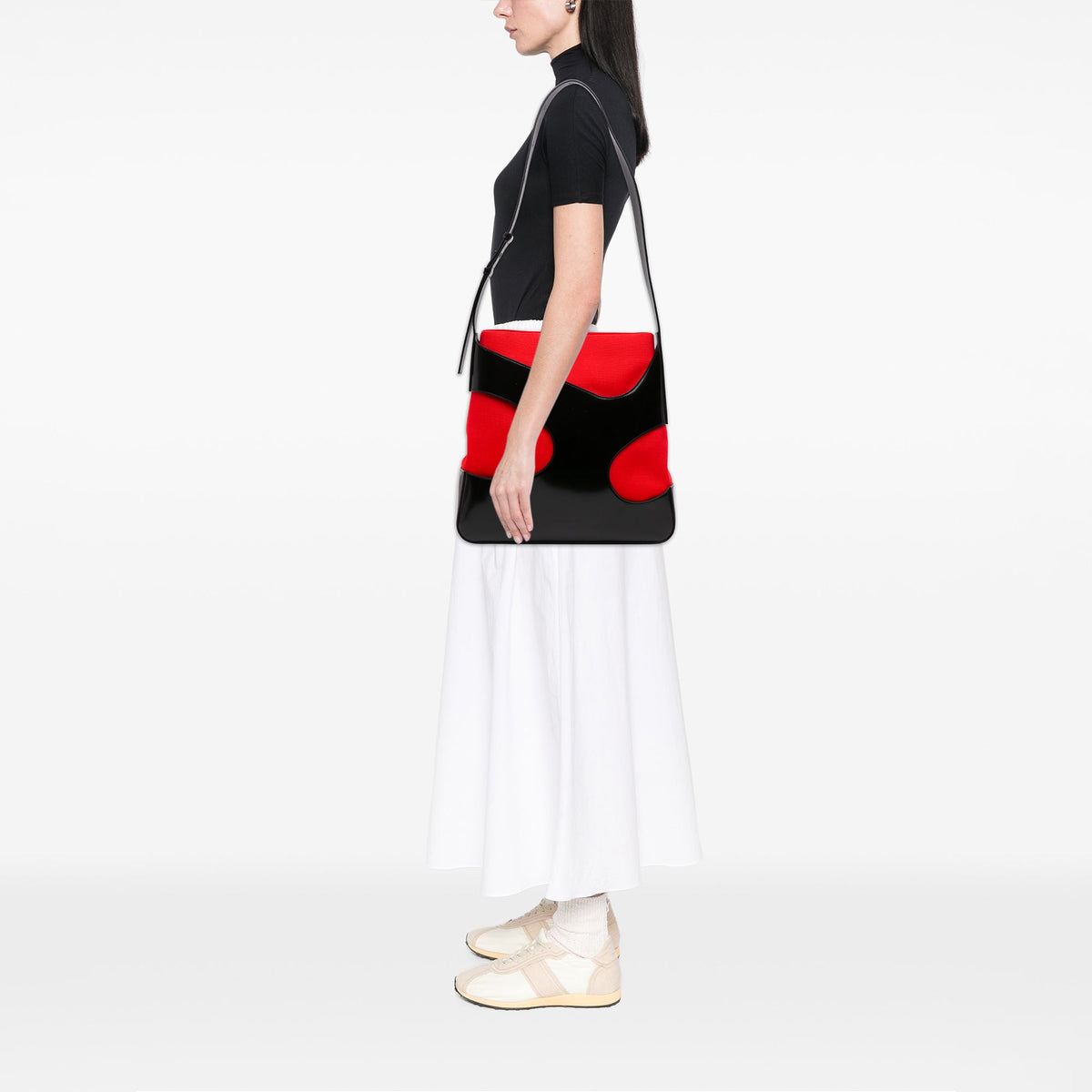 Ferragamo Brushed Calfskin Cut Out and Canvas Crossbody — Black