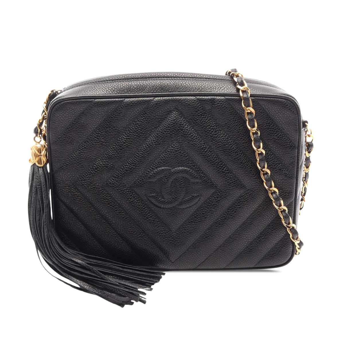 Chanel CC Diamond Quilted Caviar Tassel Camera Bag