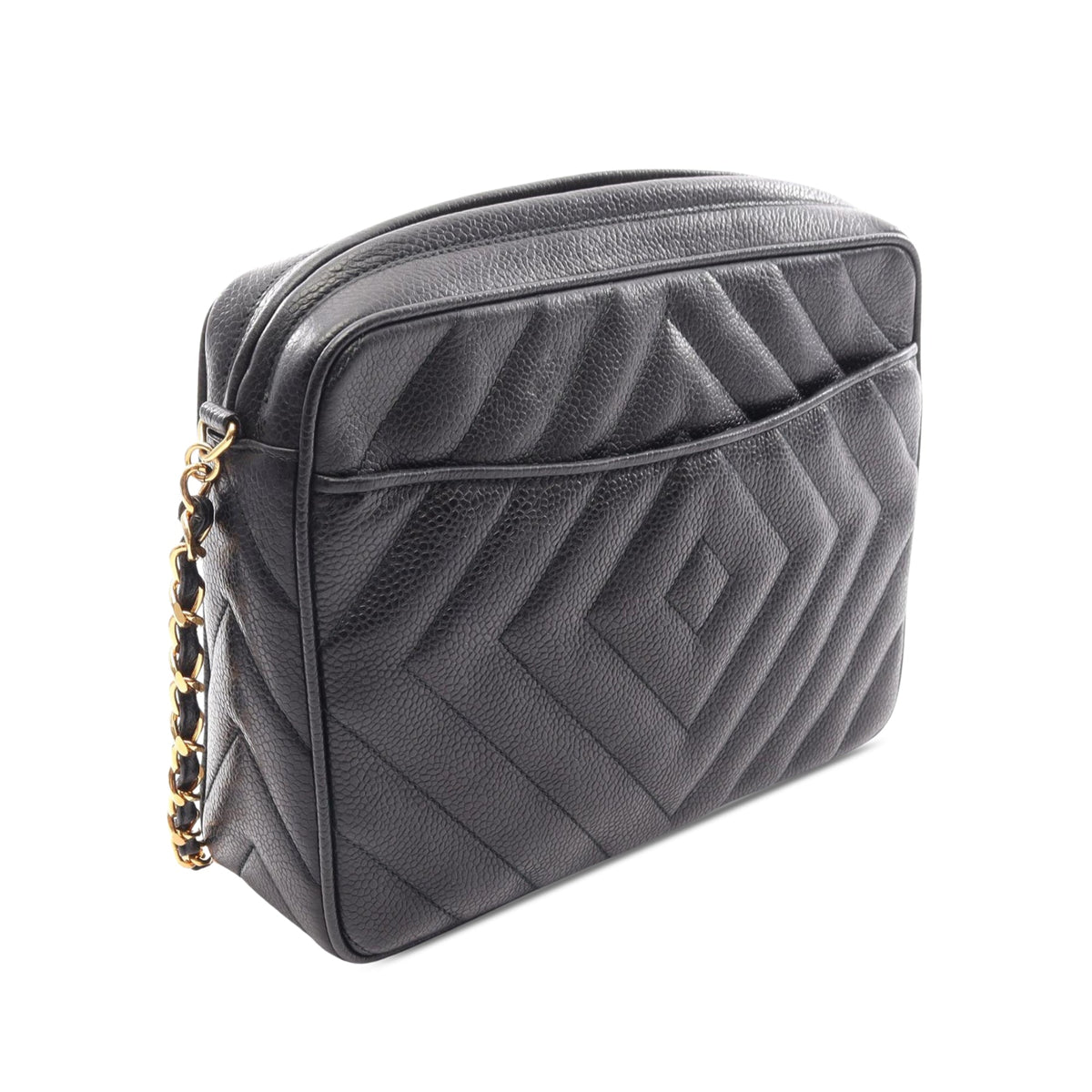 Chanel CC Diamond Quilted Caviar Tassel Camera Bag