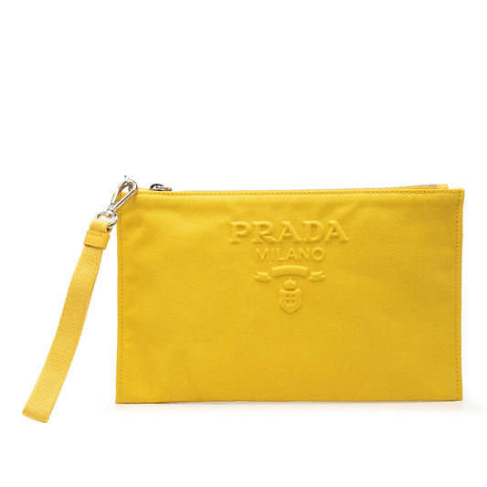 Prada Embossed Logo Canvas Wristlet Clutch
