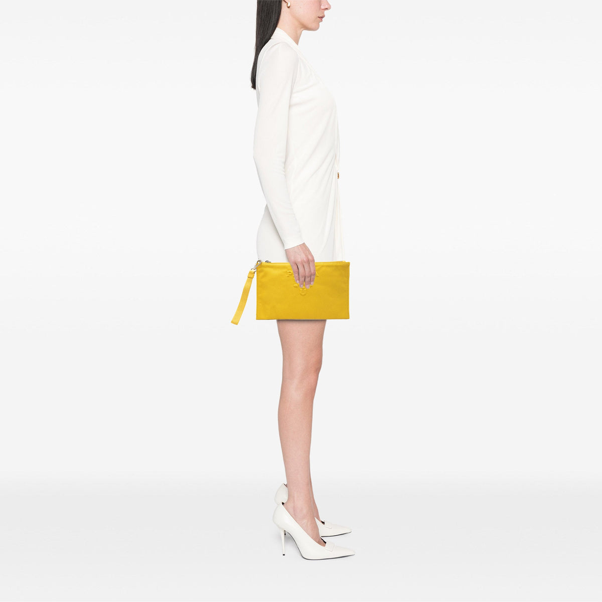 Prada Embossed Logo Canvas Wristlet Clutch