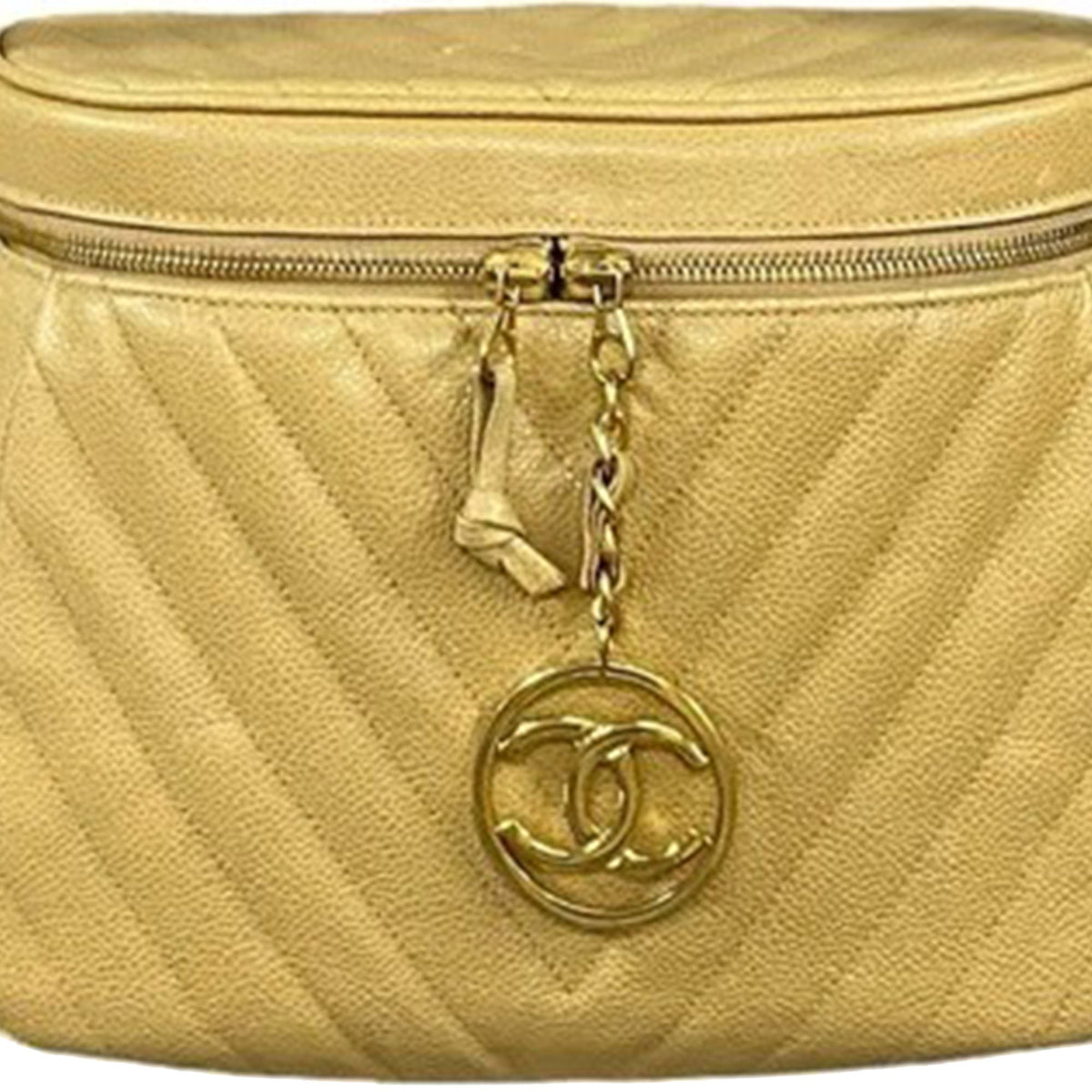 Chanel CC Chevron Caviar Vanity Case with Chain