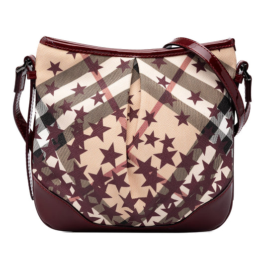 Burberry Small Patent Trimmed Supernova Check Coated Canvas Star Julia Crossbody — Beige