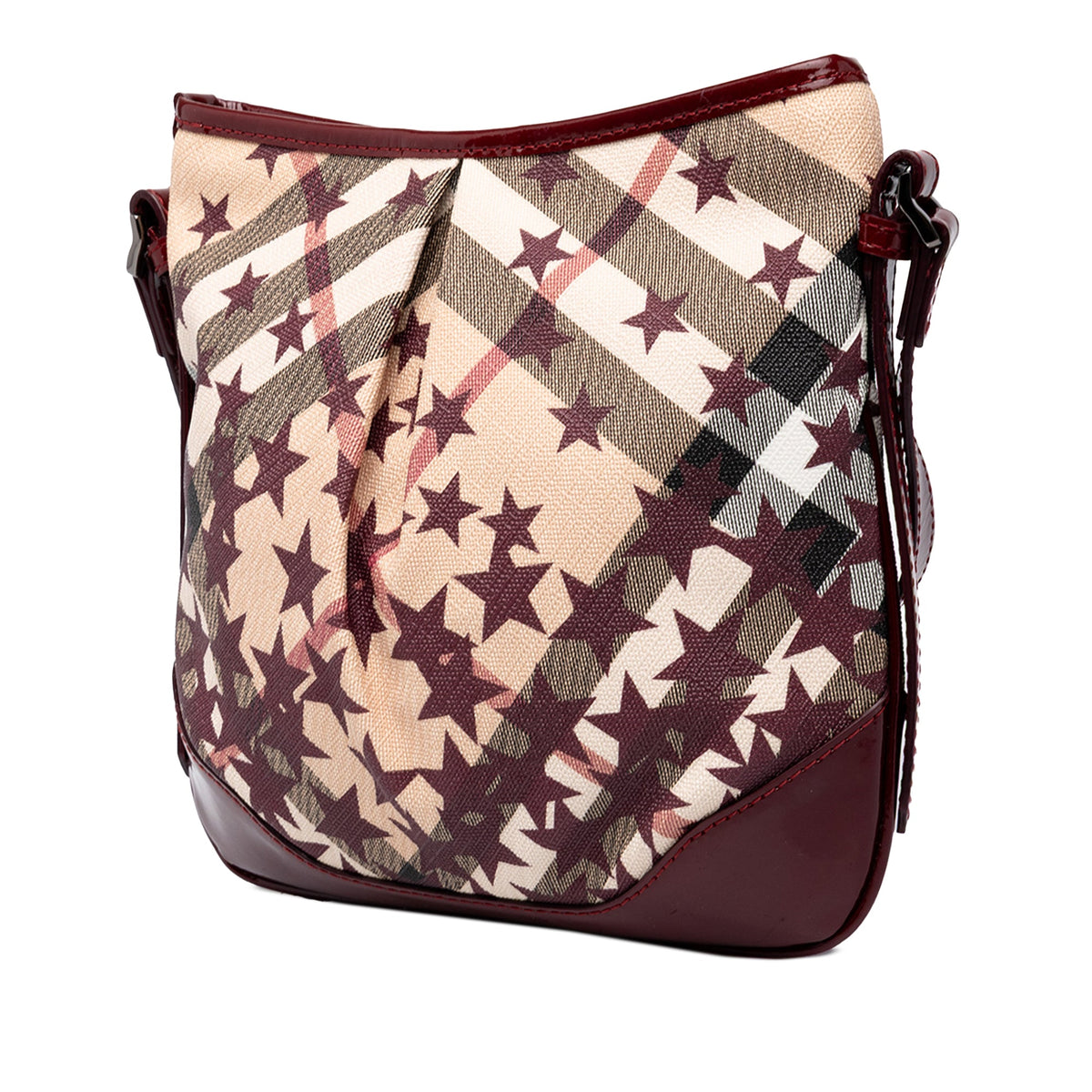 Burberry Small Patent Trimmed Supernova Check Coated Canvas Star Julia Crossbody — Beige