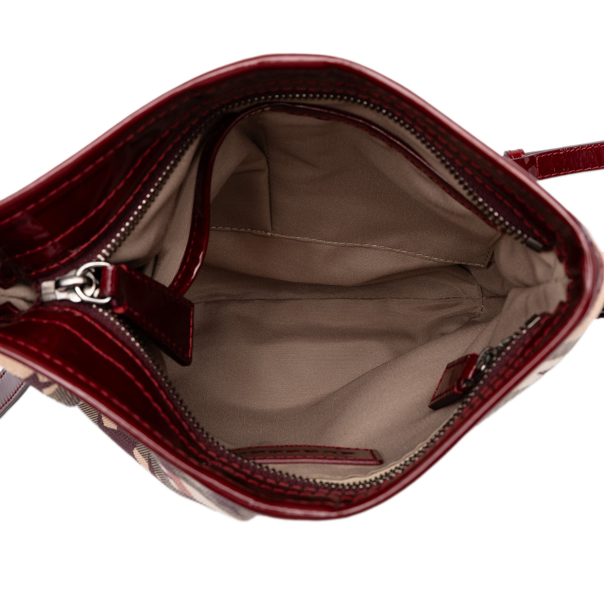 Burberry Small Patent Trimmed Supernova Check Coated Canvas Star Julia Crossbody — Beige