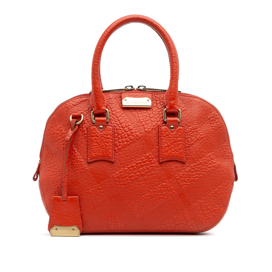 Burberry Small Heritage Grain Check Embossed Leather Orchard Bowling Bag