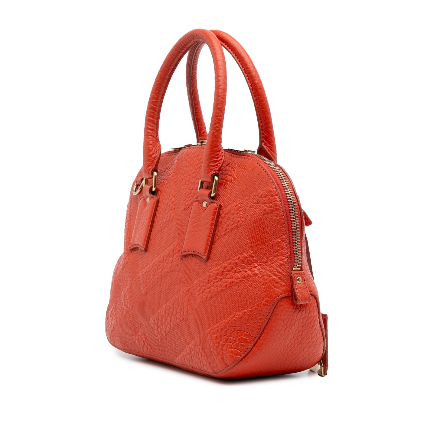 Burberry Small Heritage Grain Check Embossed Leather Orchard Bowling Bag