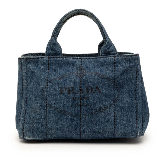 Prada Small Denim Canapa Logo Satchel