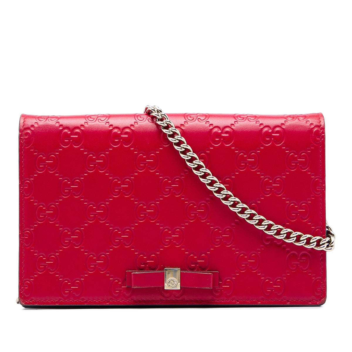 Gucci Mini Guccissima Bow Signature Wallet On Chain — Red