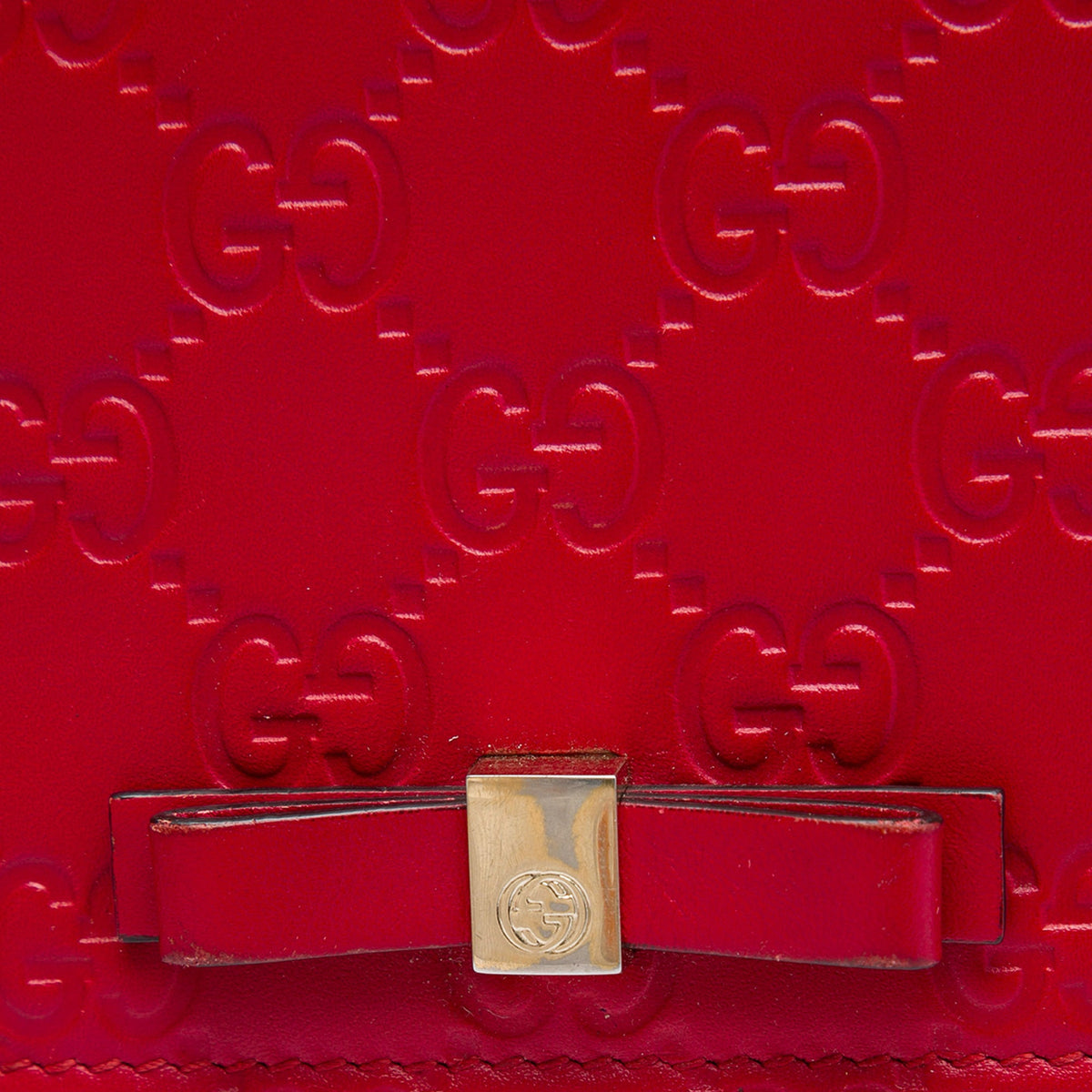 Gucci Mini Guccissima Bow Signature Wallet On Chain — Red