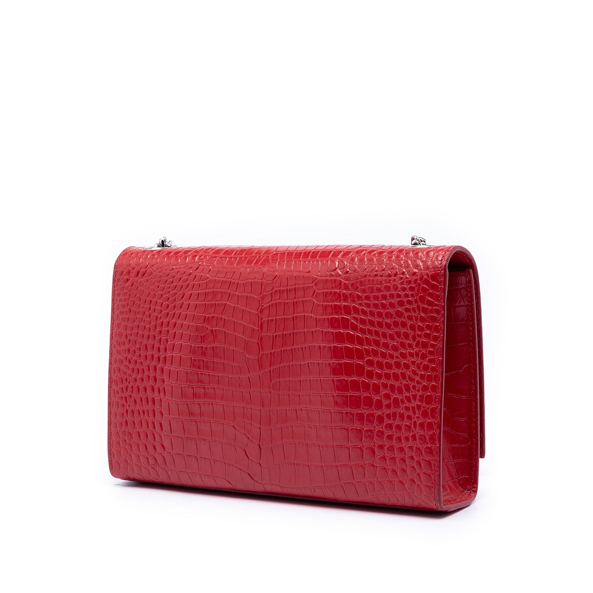 Saint Laurent Medium Croc Embossed Leather Kate Tassel Crossbody