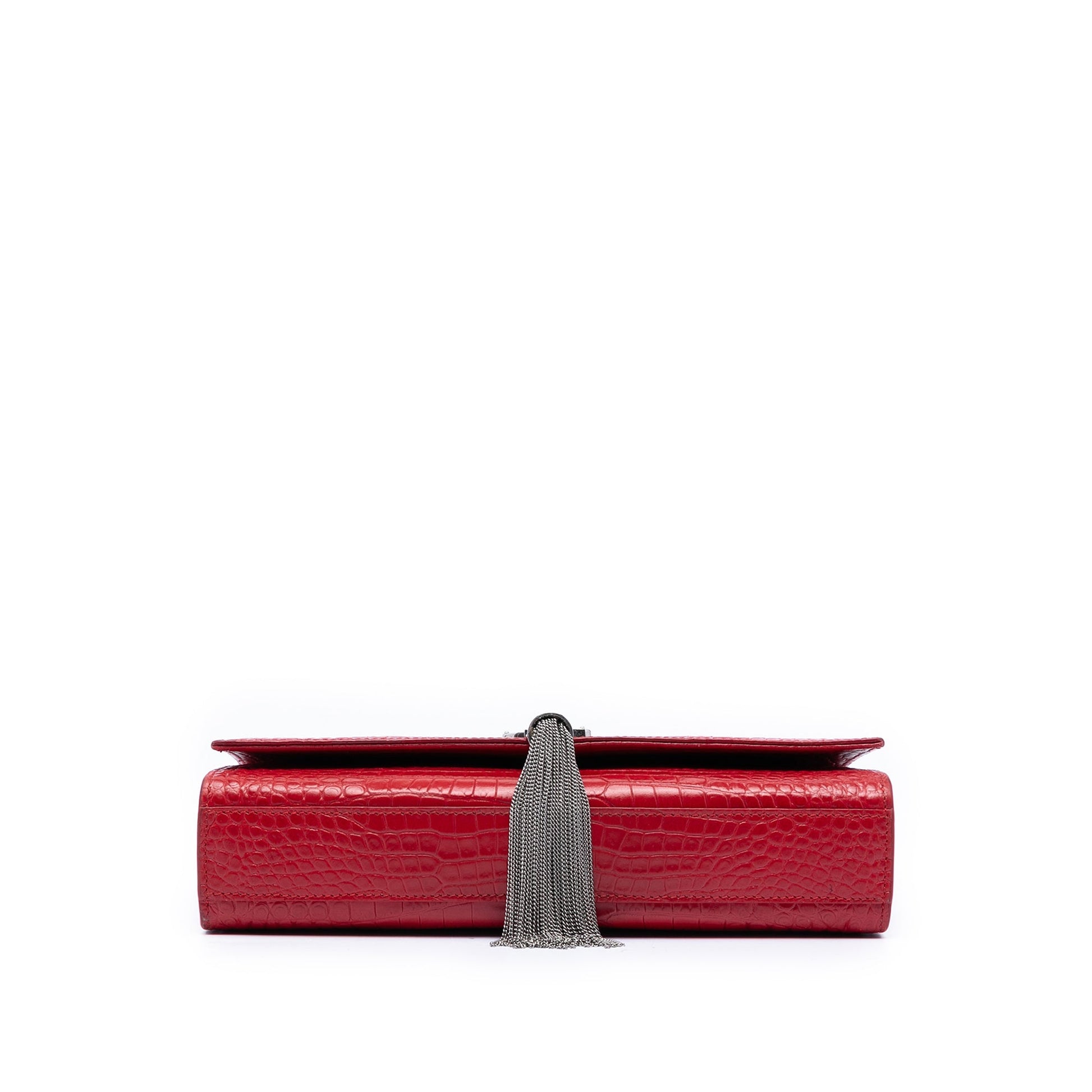 Saint Laurent Medium Croc Embossed Leather Kate Tassel Crossbody