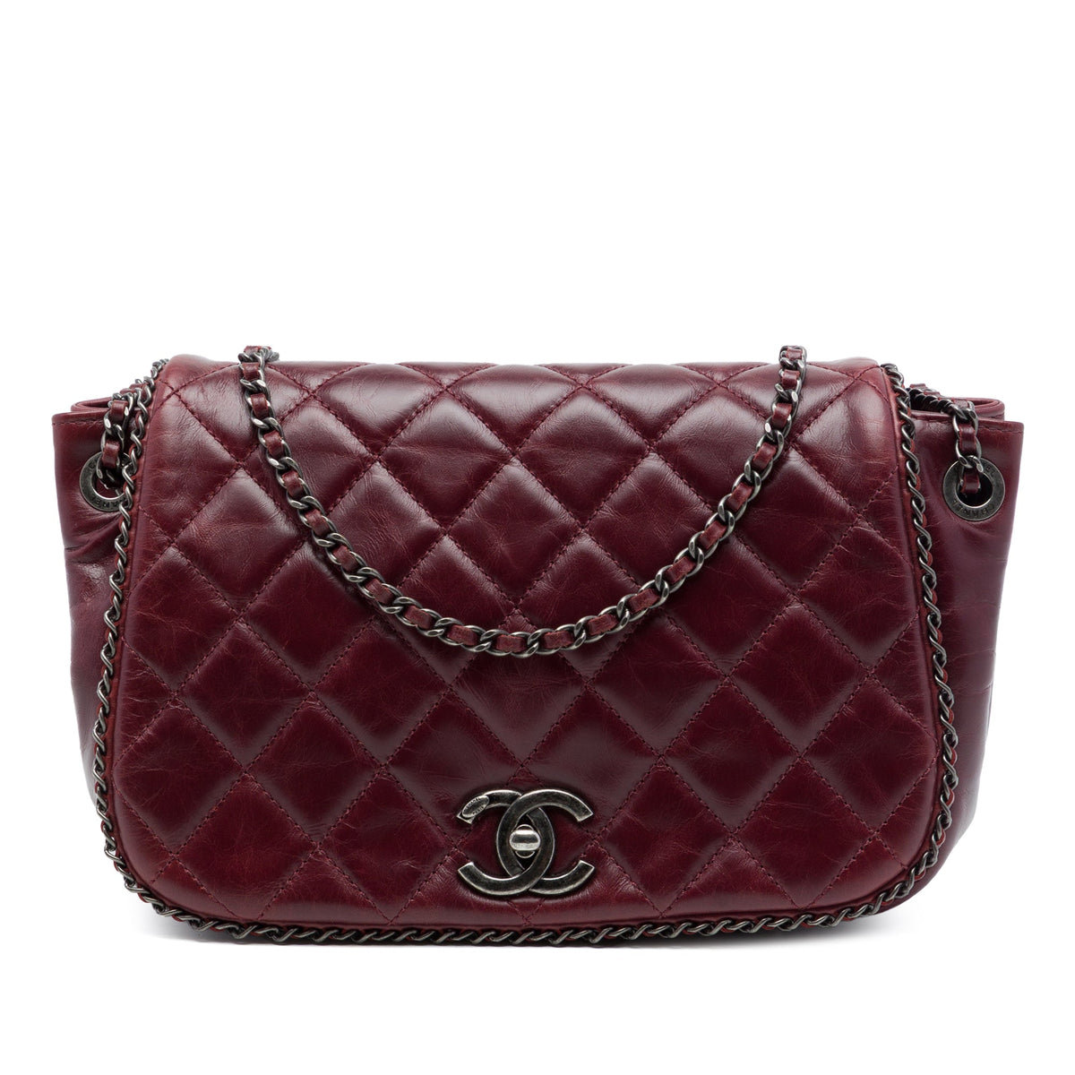 Chanel Small Quilted Calfskin CC Enchained Accordion Flap — Red