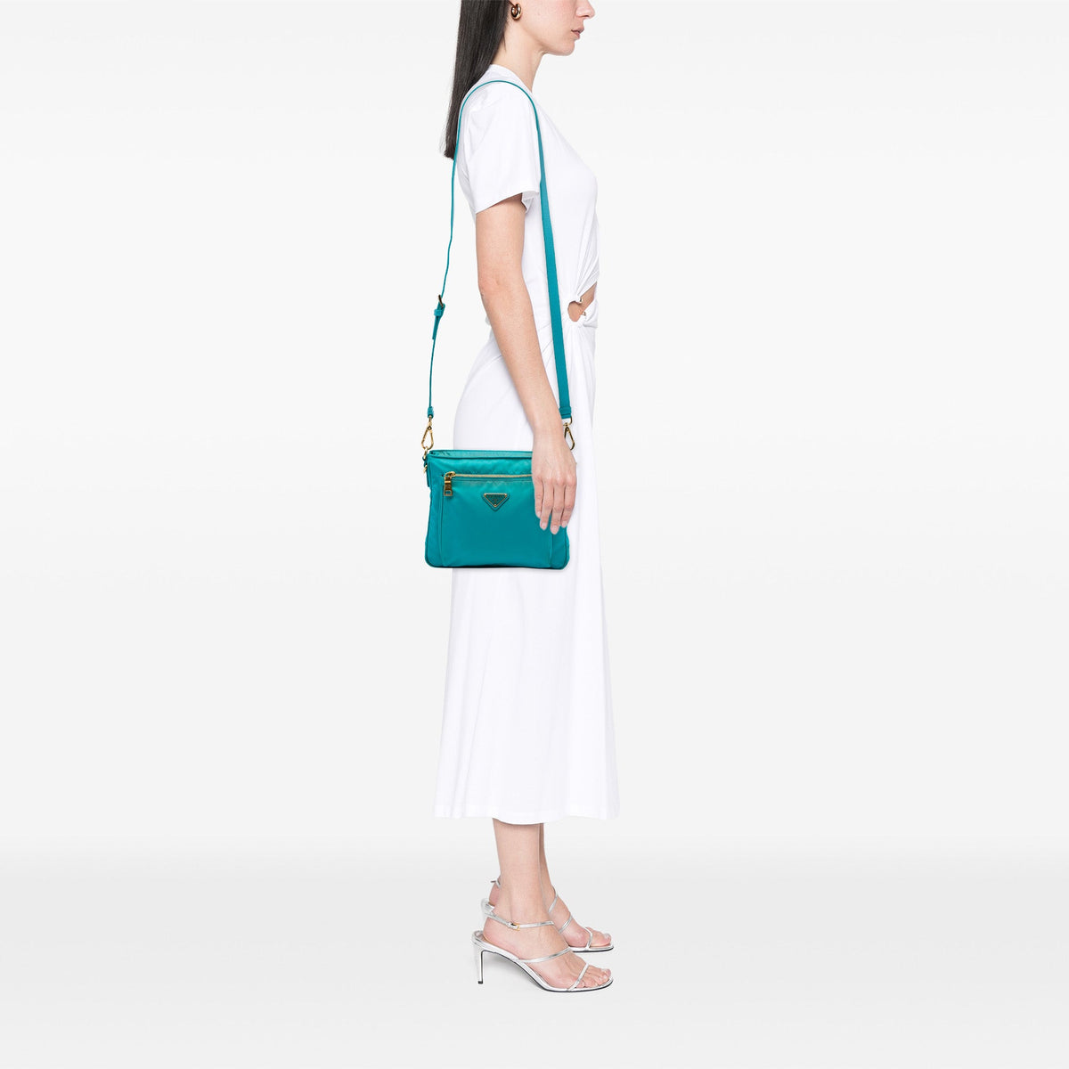 Prada Saffiano Trimmed Tessuto Zip Top Crossbody