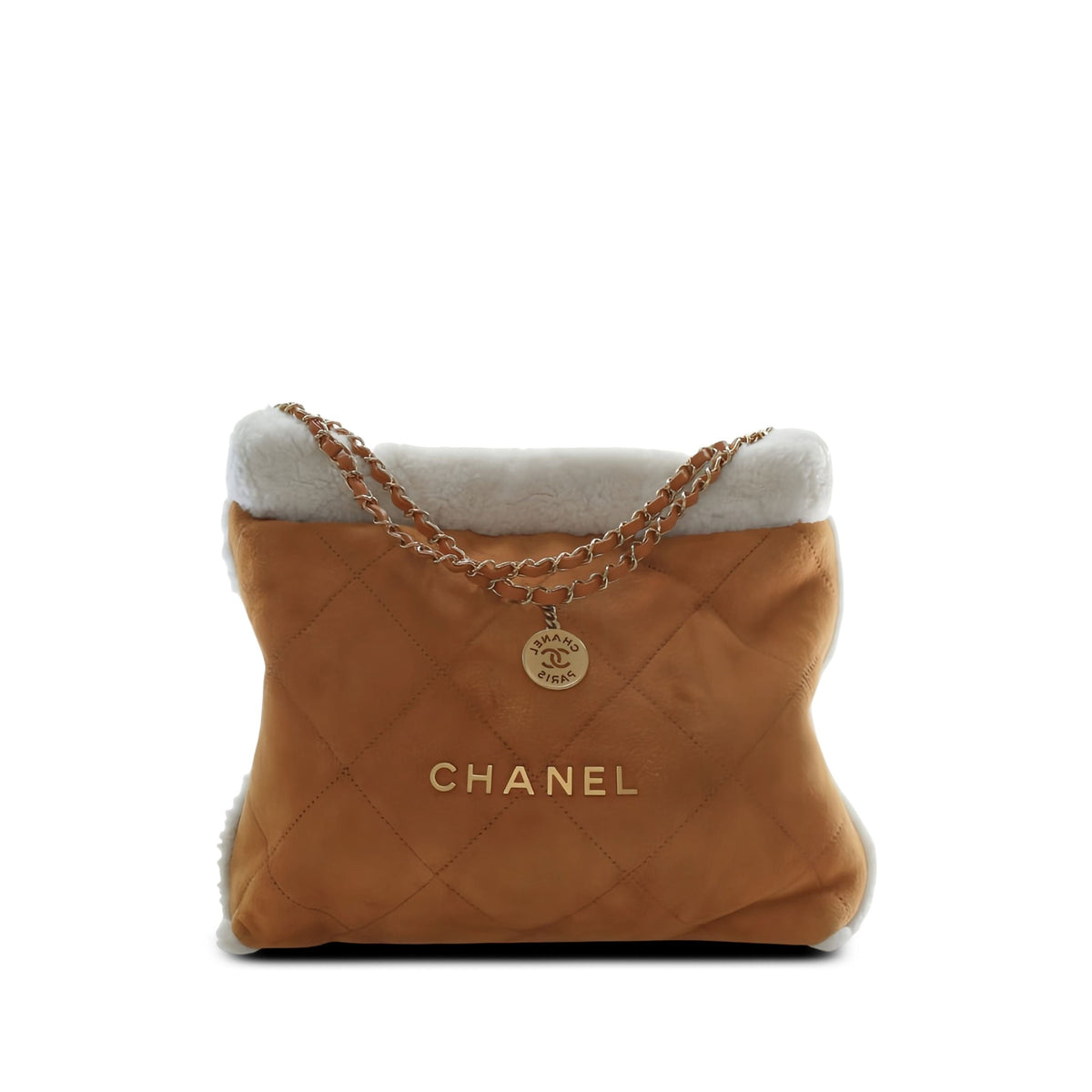 Chanel Large Shearling Trimmed Quilted Suede 22 Hobo — Brown