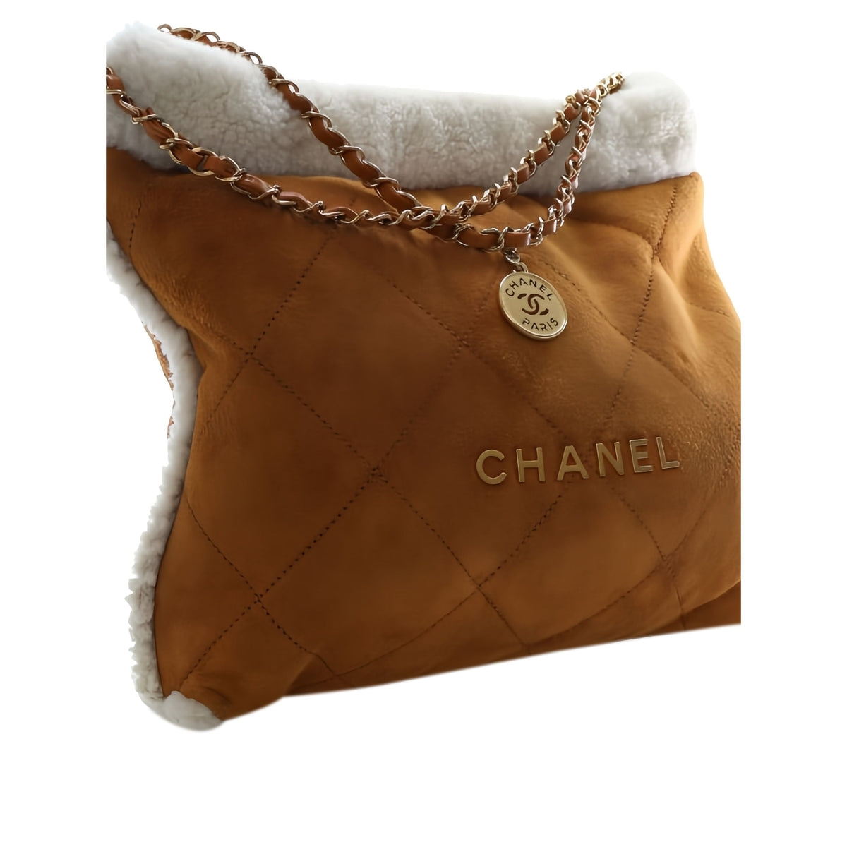 Chanel Large Shearling Trimmed Quilted Suede 22 Hobo — Brown