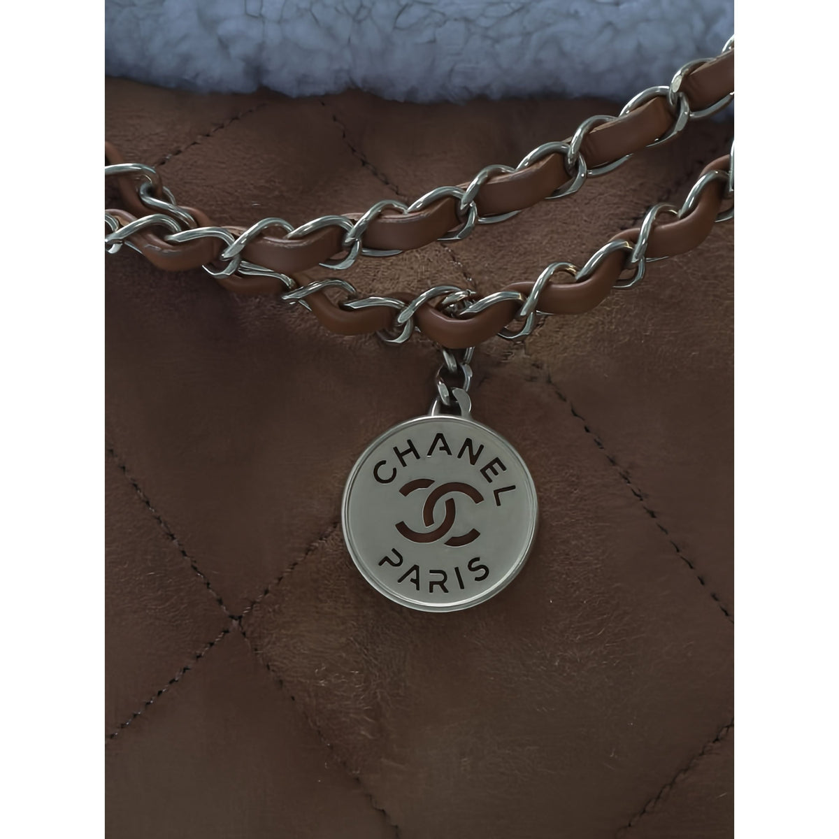 Chanel Large Shearling Trimmed Quilted Suede 22 Hobo — Brown