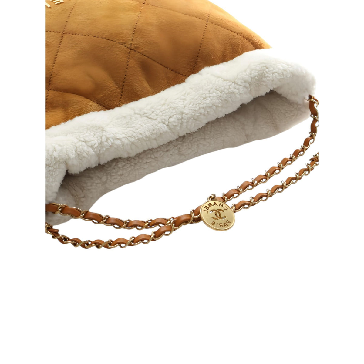 Chanel Large Shearling Trimmed Quilted Suede 22 Hobo — Brown