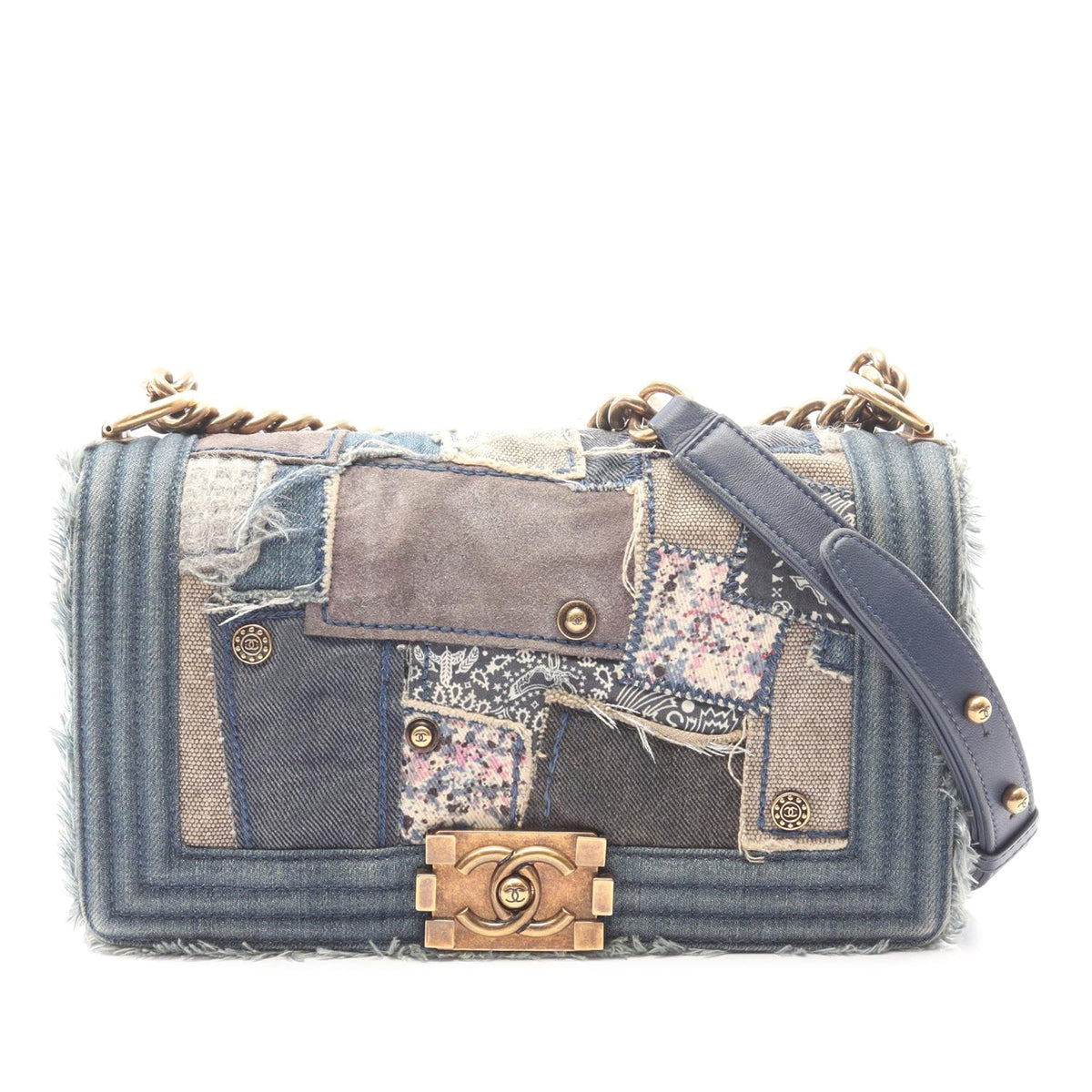 Chanel Old Medium Patchwork Denim Boy Flap