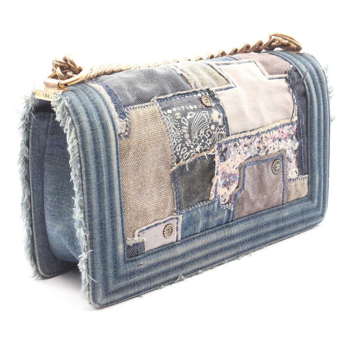 Chanel Old Medium Patchwork Denim Boy Flap
