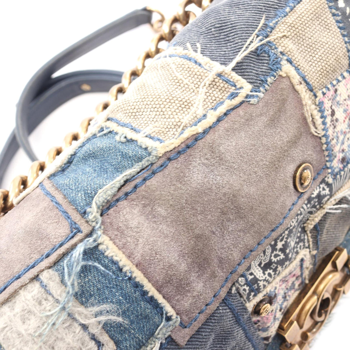 Chanel Old Medium Patchwork Denim Boy Flap