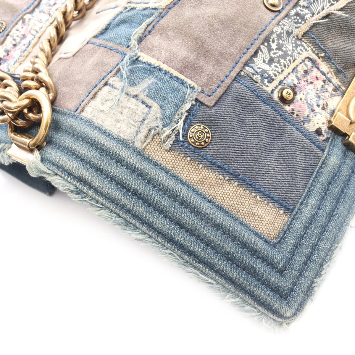 Chanel Old Medium Patchwork Denim Boy Flap