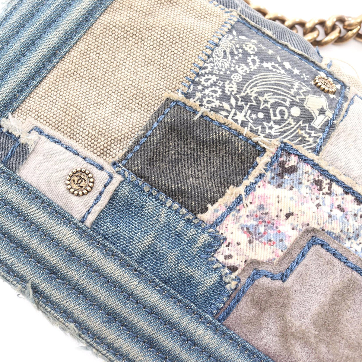 Chanel Old Medium Patchwork Denim Boy Flap