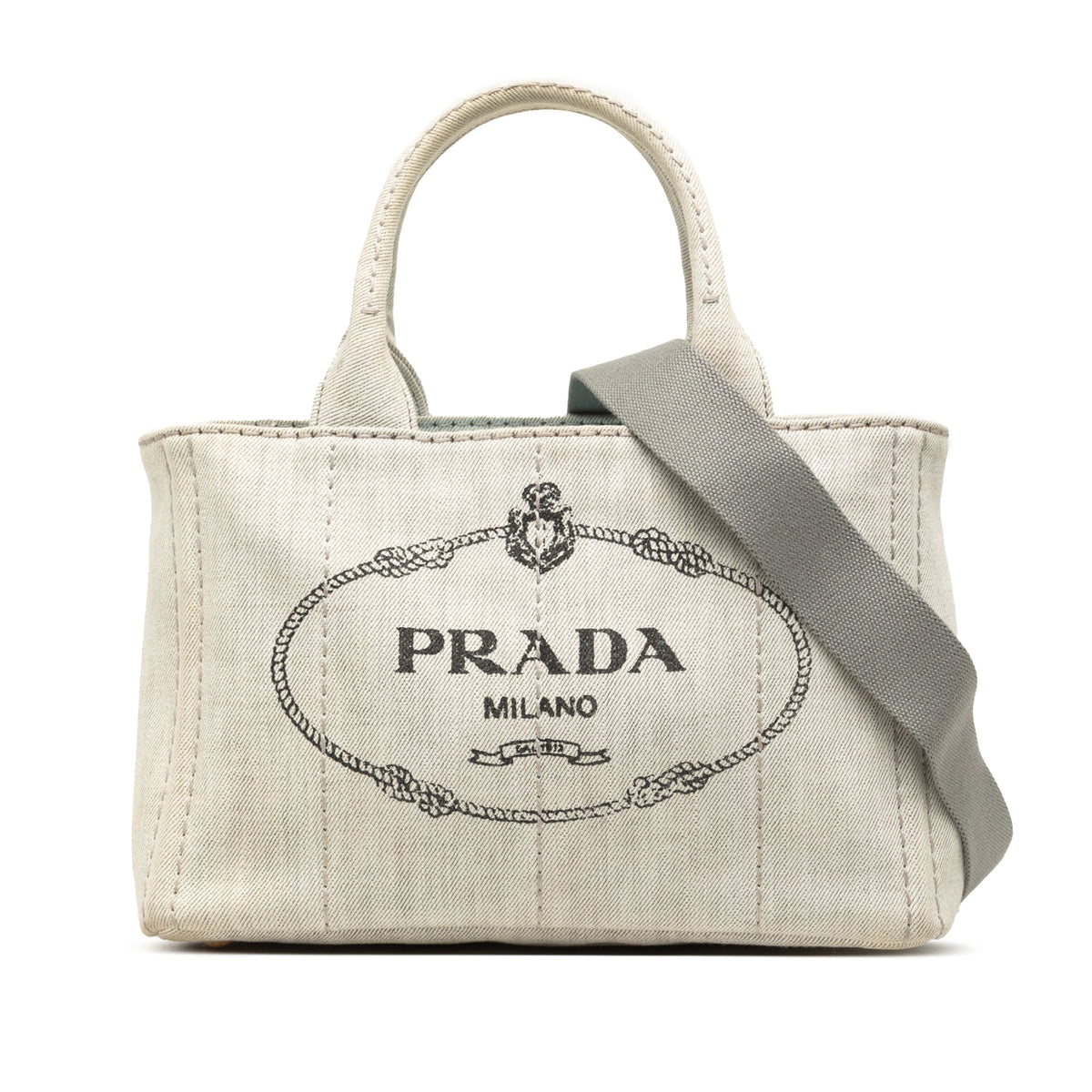 Prada Small Denim Canapa Logo Tote