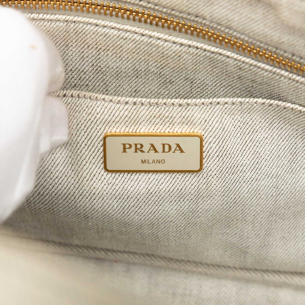 Prada Small Denim Canapa Logo Tote
